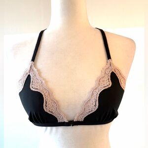 Victoria's Secret Black and Pink Lace Bra with Racer Back